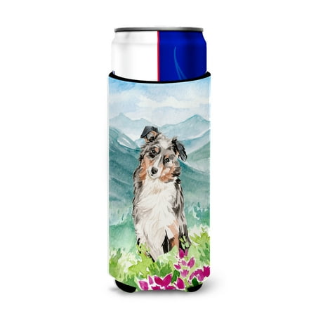 

Carolines Treasures CK1995MUK Mountian Flowers Australian Shepherd Michelob Ultra Hugger for slim cans Slim Can