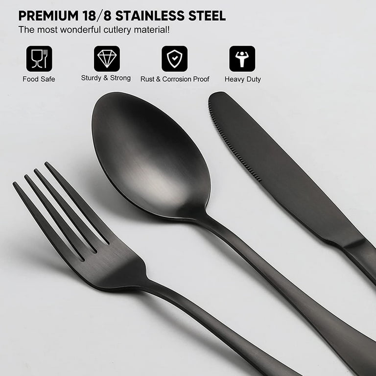 48-Piece Black Silverware Set with Steak Knives, AIVIKI Black