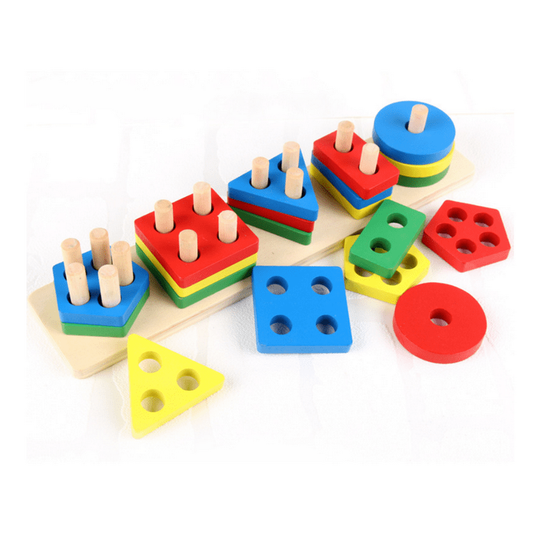 Wooden Sorting Stacking Montessori Toys, Shape Color Recognition Blocks  Matching Puzzle Stacker Geometric Board Early Educational Puzzles for Years