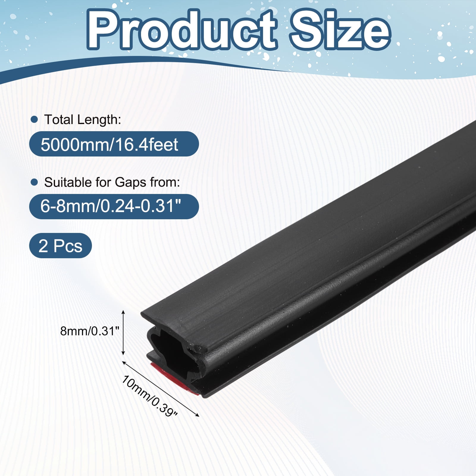 Uxcell Weather Stripping Seal Strip 16.4ft x 0.39" - 2 Pack D-Shape Self-Adhesive Soundproofing Windproof Rubber Door Seal Strip Fits 6-8mm Gap for Doors Windows Frame Gap Blocker, Black