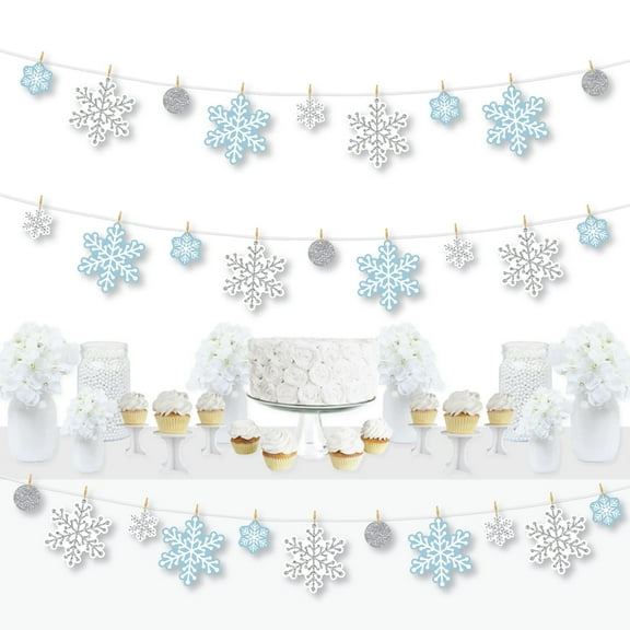Big Dot of Happiness Winter Wonderland - Snowflake Holiday Party and Winter Wedding DIY Decorations - Clothespin Garland Banner - 44 Pieces