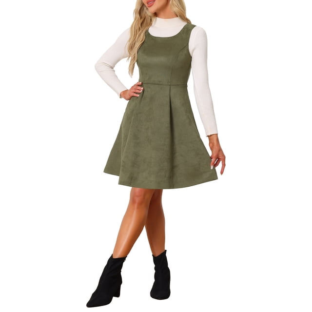 Vestido Pinafore INSPIRE CHIC sin mangas para mujer, vestido casual vintage de camiseta de ante sintético en verde ejército
