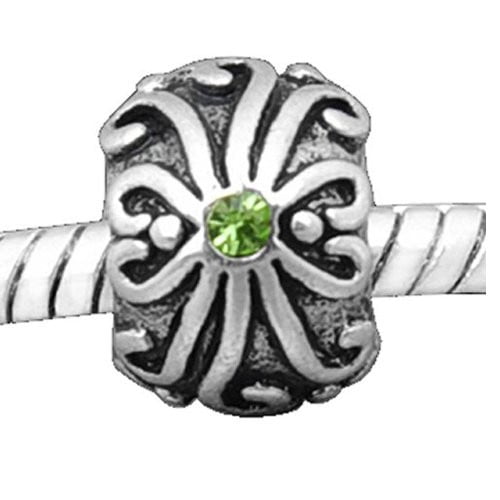 Birthstone  August Peridot Green  Rhinestone Spacer For Snake Chain Charm Bracelet