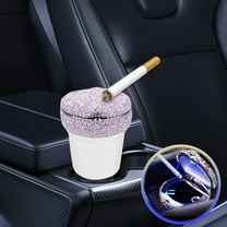 Deeceymbur Bling Car Ashtray with Lid Smokeless Inner Container Windproof Ashtray Portable LED Blue Light Auto Accessories for Travel, Detachable Mini Trash Can