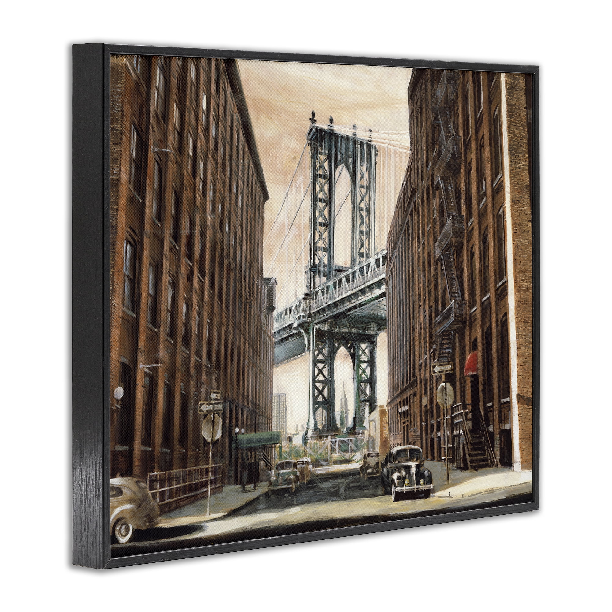 Stupell Industries Cityscape with Bridge View Scenery Painting Black Framed Art Print Wall Art, 14 x 11