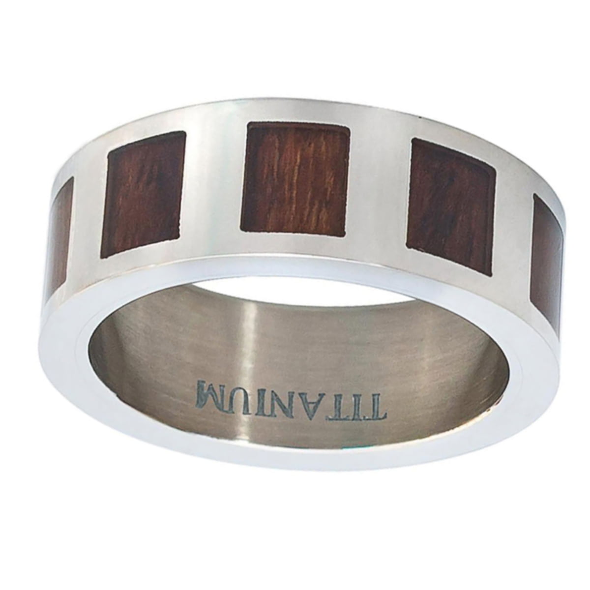 Prime Pristine Titanium Wedding Band Ring 8mm Flat Hawaiian Koa Rosewood Inlay Ring 