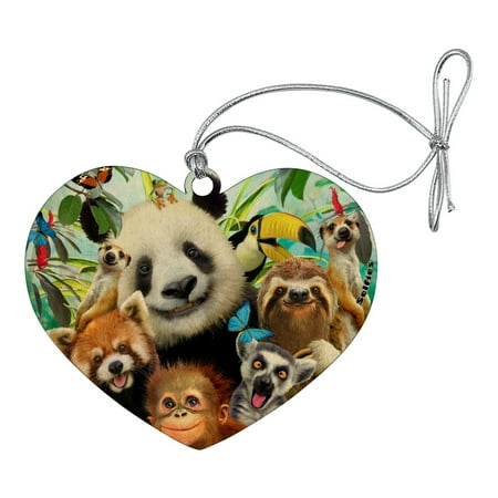 Folsom Zoo Christmas Zoo Animals Selfie Panda Bear Sloth Meercat Monkey Lemur Heart Love Wood Christmas Tree Holiday Ornament ()
