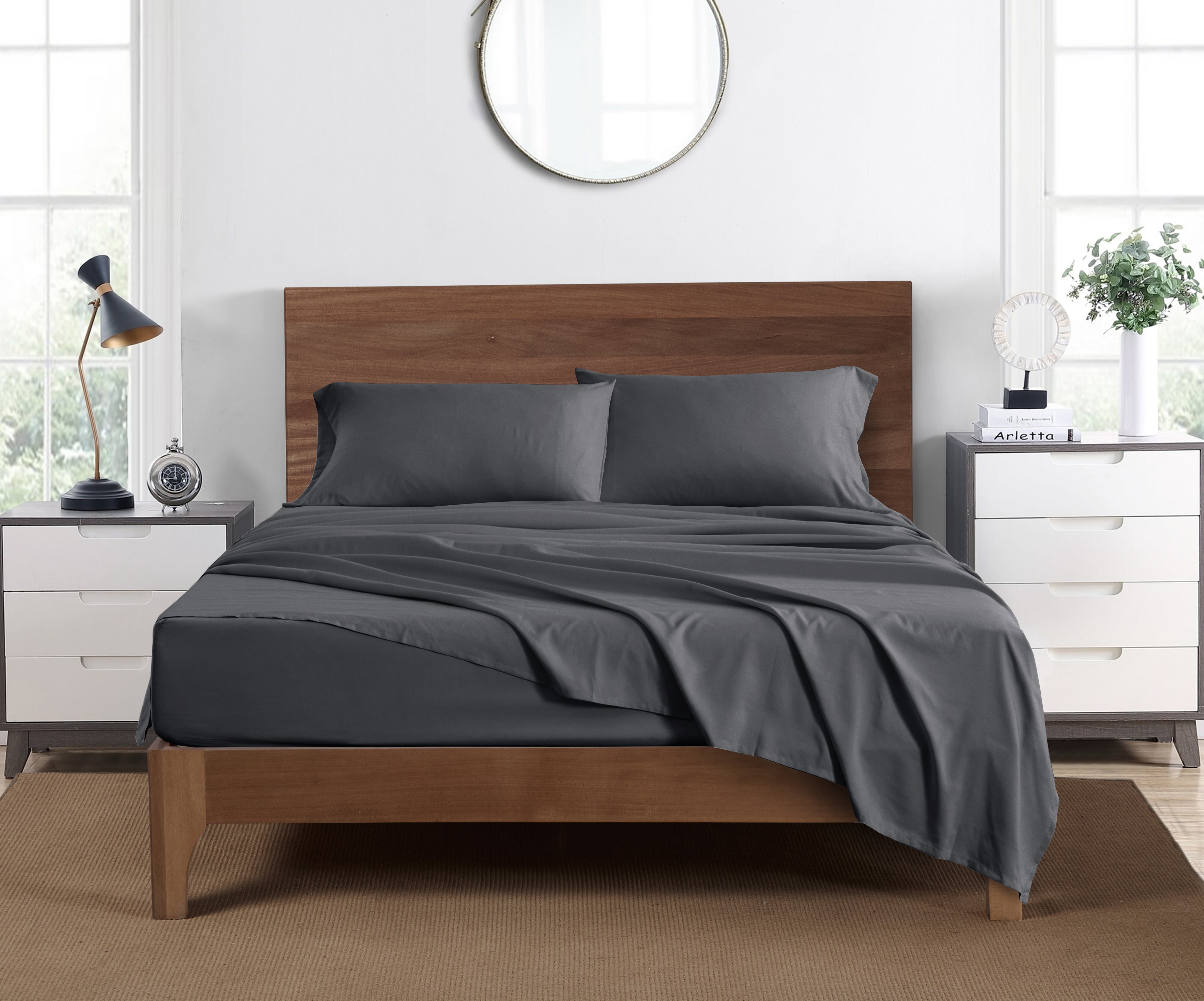 Mainstays Super Soft Brushed Microfiber Bed Sheet Set, Full, Soothing Gray, 4 Piece