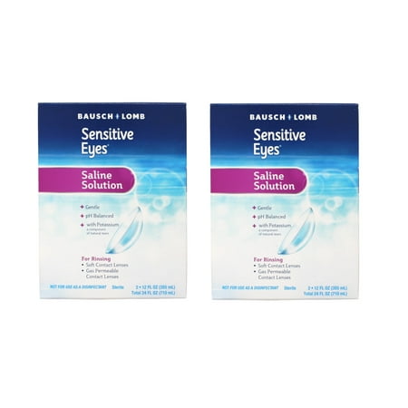 2 Pack - Sensitive Eyes Saline Solution from Bausch & Lomb, for Soft Contact & Gas Permeable Lenses, Saline Solution with Potassium, 2 x 12 Fl Oz (710 mL)