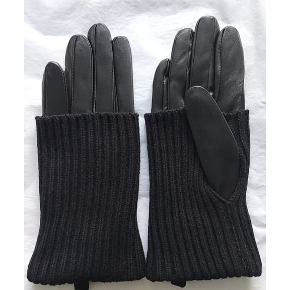 Women's Winter Gloves, Genuine Leather Touchscreen Gloves with Knit Wrist Warmer Cuff for Cold Weather(black)