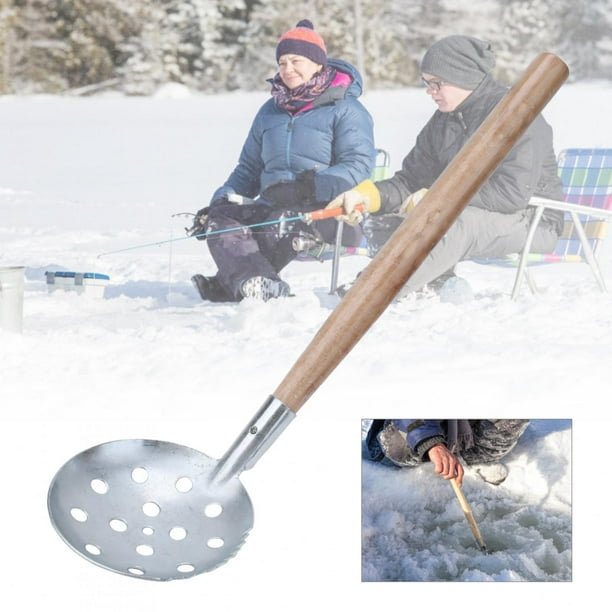 Iron+Wood Silver Ice Fishing Scoop, Ice Skimmer, Fishing Lover For