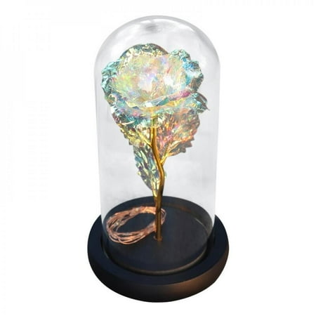 

Fantadool Artificial Gold Foil Rose Flower and LED Night Light String In Glass Dome On Wooden Base (Battery Not Included)