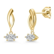 Gem Stone King 10K Yellow Gold Lab Grown Diamond Stud Dangle Earrings for Women | 0.40 Cttw | Gemstone April Birthstone | Marquise 6X3MM