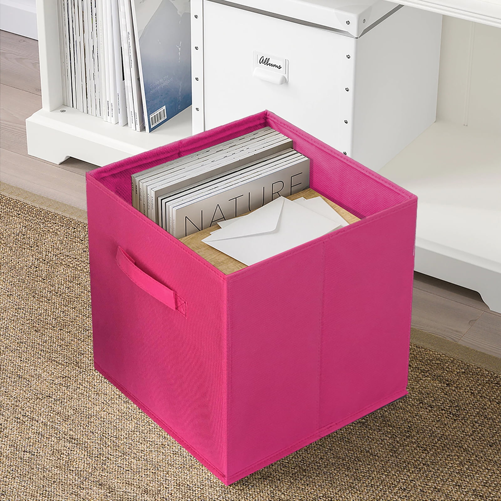 PinkSheep Collapsible Fabric Cube Storage Bins, Foldable Storage Cubes Organizer Bins Basket(13" x 13"), Hotpink, 6 Pack