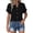 Black, variant on Women's Crinkle Gauze Button-Down Shirt Short Sleeve Rolled Cuff Split Hem Casual Cotton Blouse