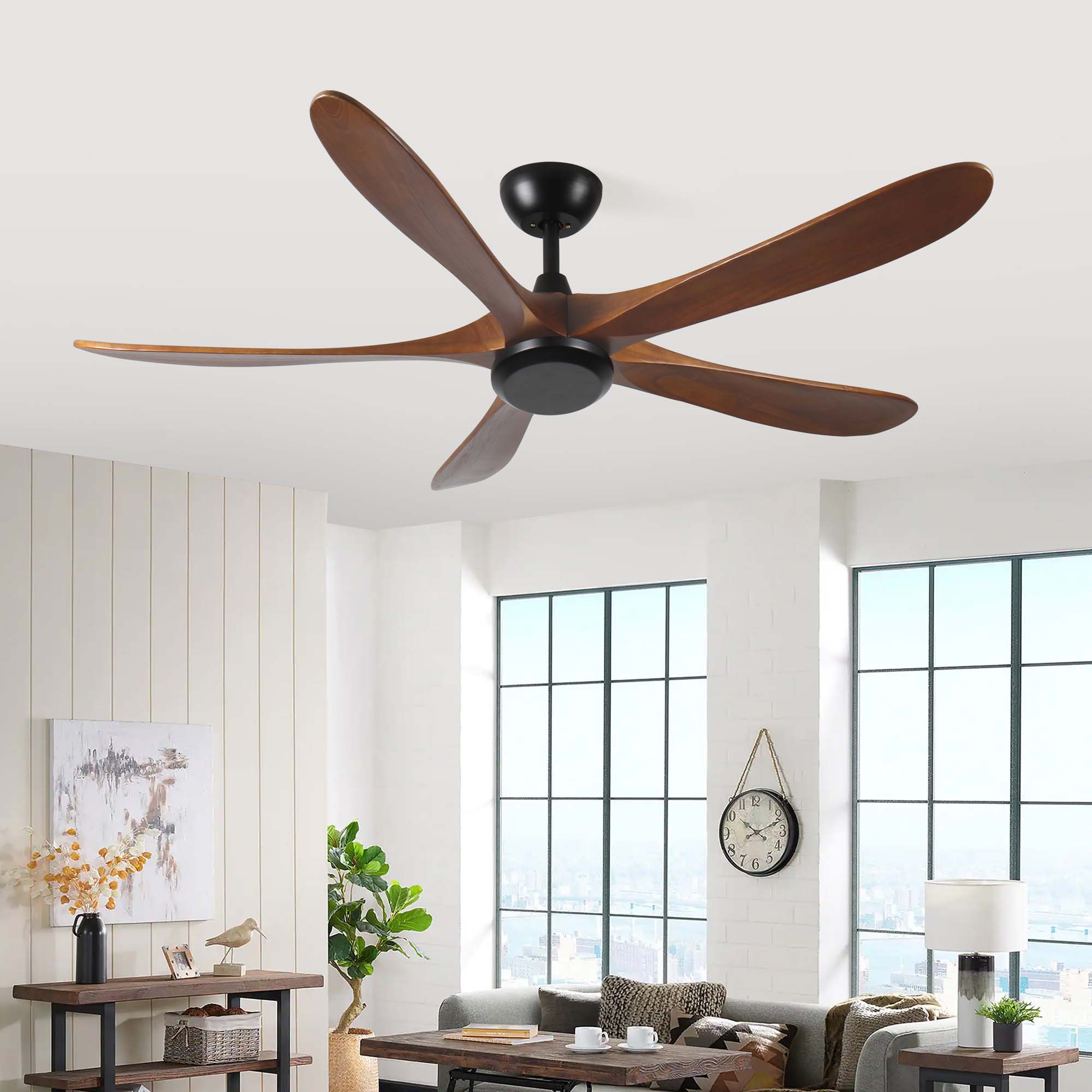 Miniyam 62 inch Wood Ceiling Fan with No Light with Remote Control, Low Profile Ceiling Fan without Light,Noiseless Reversible DC Motor with Timer