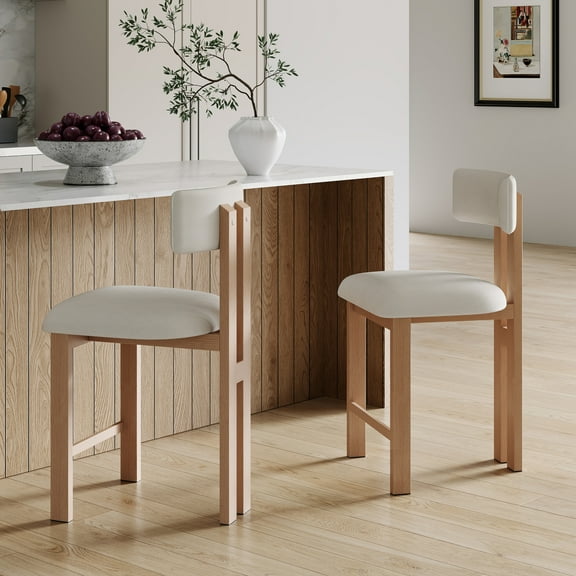 Christopher Knight Home 26.5" White Upholstery Counter Height Bar Stools, Natural Finish Metal Frame, Set of 2