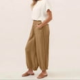 thumbnail image 5 of Miluxas Women's High Waisted Smocked Waist Balloon Pants Casual Tapered Ankle Pants with Pockets Khaki, 5 of 8