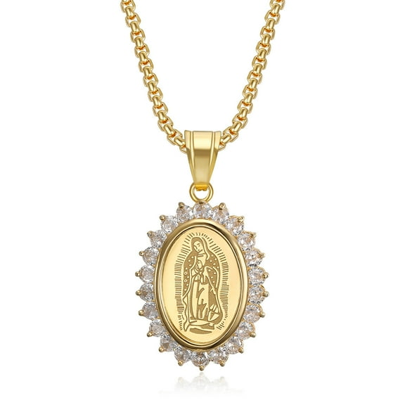 14K Yellow Gold Virgin Mary Zircon Pendant Hip Hop Chains Necklace Unisex Gift Gothic