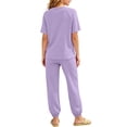 thumbnail image 5 of Girls Jogger Set Sport 2 Piece Set Short Sleeve T Shirt and Sweatpants Soft Matching Casual Outfit Purple 9-10Years, 5 of 7