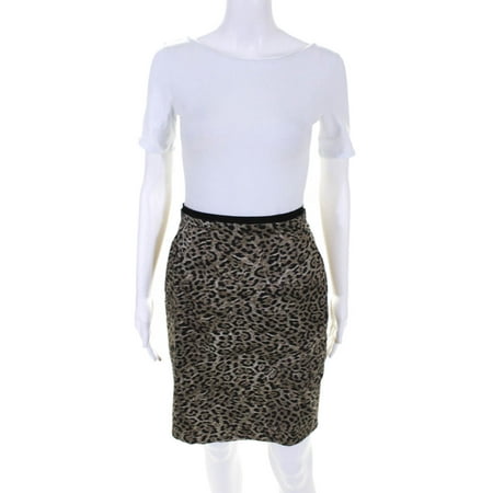 

Pre-owned|Elie Tahari Womens Back Zip Knee Length Animal Print Pencil Skirt Brown Cotton 2