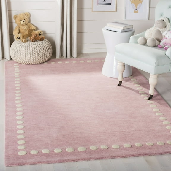 SAFAVIEH Kids Dotted Border Area Rug, Pink, 7' x 7' Square