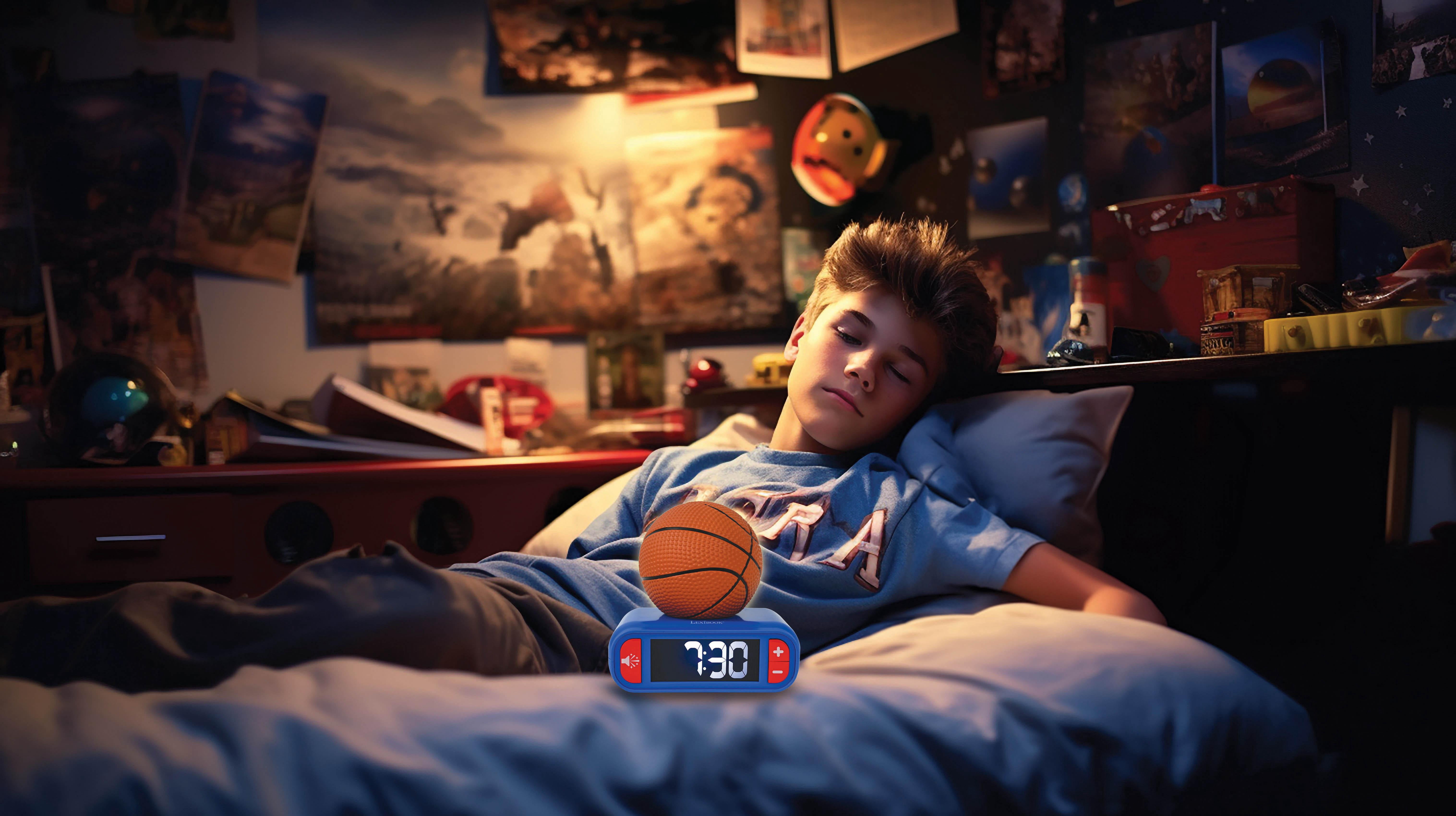 Lexibook, Basketball, Basketball Nightlight Alarm Clock, Sounds and Melodies, LCD Backlit Screen, Luminous, Snooze, Blue / Orange