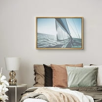 PixonSign Framed Canvas Print Wall Art Sailboat and Sun on Horizon Marine Life Waterfall Photography Realism Nautical Scenic Colorful Blue for Living Room, Bedroom, Office - 24"x36" Natural