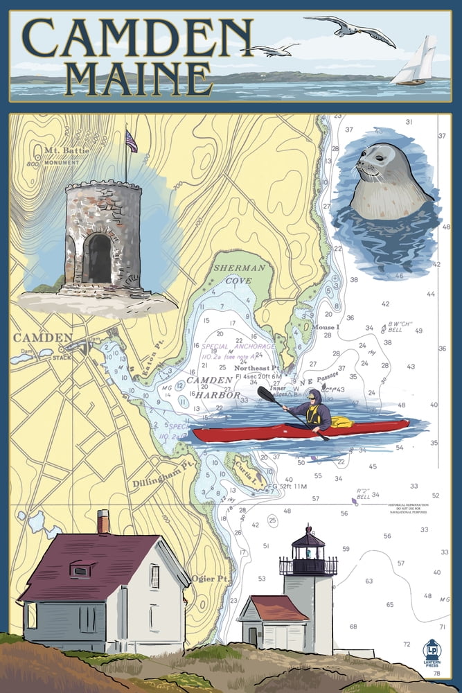 Camden, Maine, Nautical Chart (12x18 Wall Art Poster, Room Decor