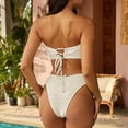 thumbnail image 4 of Women Bandeau Bikini Set High Waist Swimsuit Two Piece Strapless Top and Ruched Bottom Bathing Suit Swimwear for Beach Pool Beige L, 4 of 4