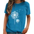 thumbnail image 3 of Summer Casual T Shirts for Women Dandelion Print Breathable Tee Crewneck Short Sleeve Ladies Top Blue XL, 3 of 5