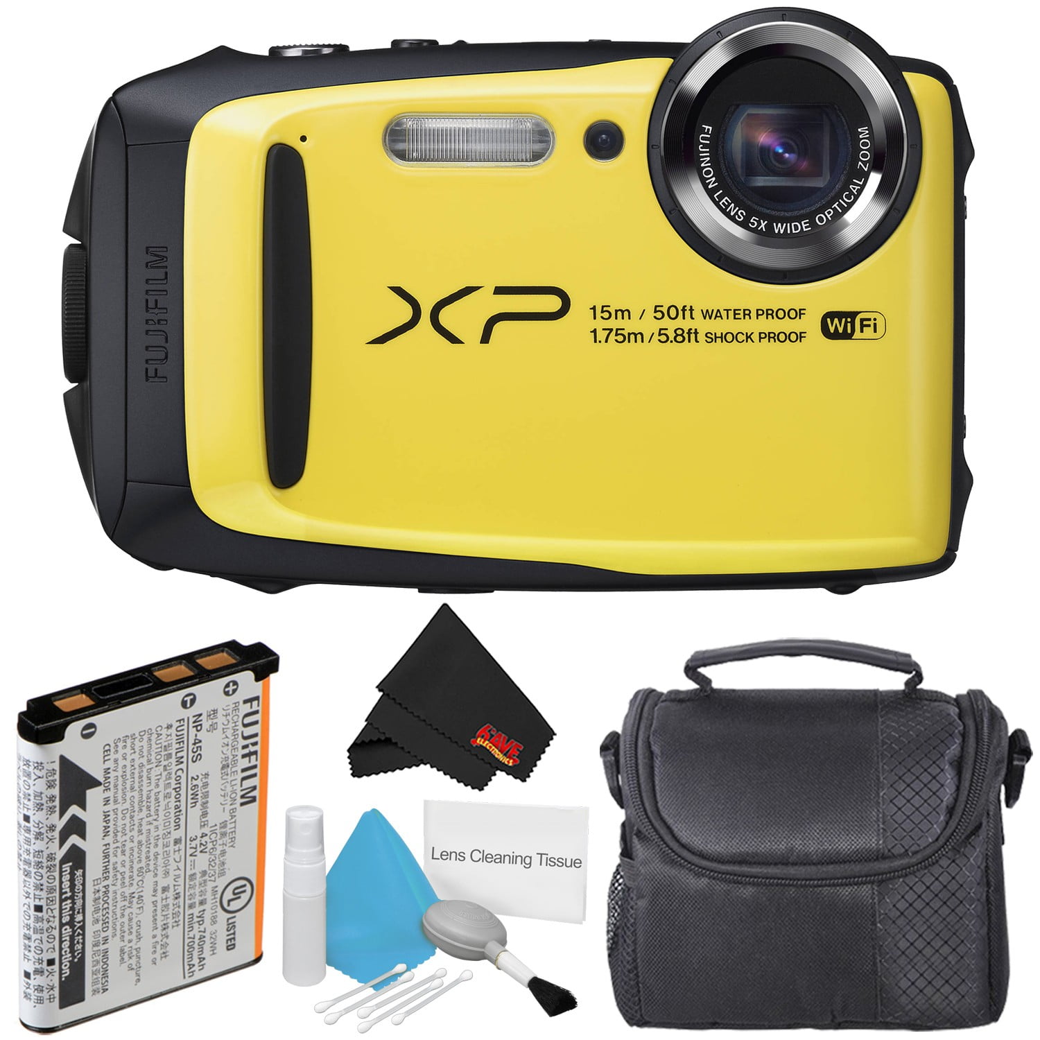 Fujifilm FinePix XP90 Yellow Waterproof Digital Camera Bundle with