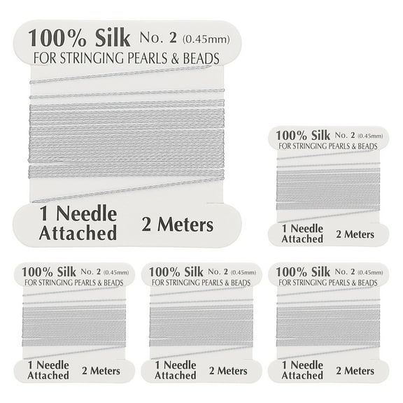 Uxcell Silk Cord Thread, 5 Pcs Pure Uxcell Silk Beading Thread Cord Size 0.45 mm with the Knotting Pearls Needle Attached, Light Grey