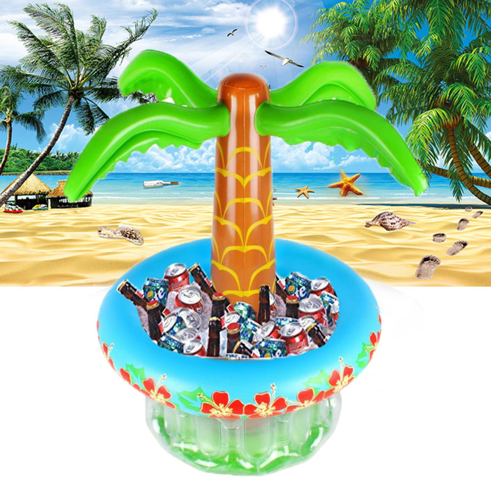 Inflatable Beverage Can Holder Island With Palm Tree Drink Summer Bath Swimming 