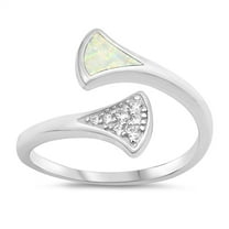 CHOOSE YOUR COLOR Open Midi White Simulated Opal Ring Sterling Silver Adjustable Band CZ Female Size 6