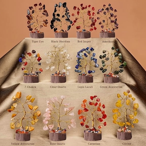 12pcs Crystal Tree of Life Set, Mini 7 Chakra Crystal Trees, Mixed Gemstone Decor, Multicolor Quartz And Healing Stones, Desk Home Office Bedroom Gifts for Women Sister mom Positive Energy Tree