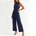 thumbnail image 4 of PBFRDSJ Jumpsuits for Women Casual Sleeveless Mock Neck Ruched Wide Leg Jumpsuit Casual Formal Long Romper with Pockets, 4 of 7
