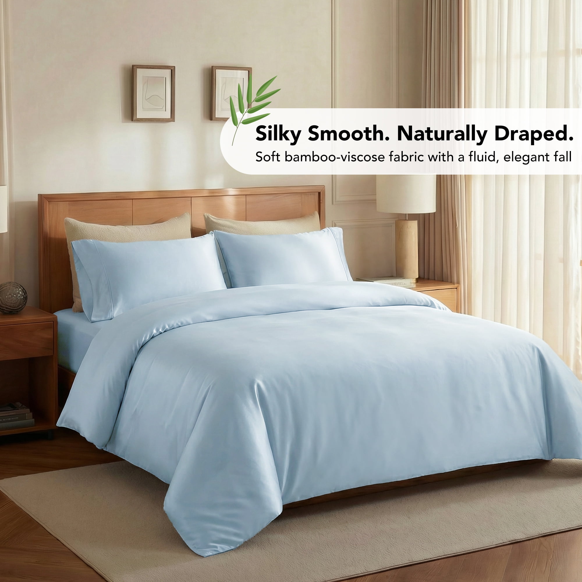 Deconovo Bamboo Fiber Duvet Cover - Soft Cooling and Moisture-Wicking Bedding for Home, Sky Blue, 104"x90"