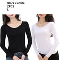 thumbnail image 3 of Ropa interior térmica femenina de manga larga con cuello redondo, camisa de fondo de otoño para el hogar y la Oficina, ropa interior para Prendas para la parte del cuerpo 2 piezas negro blanco L Guardurnaity AP013721-07, 3 of 6