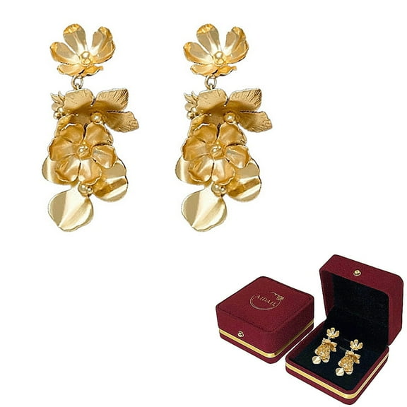 LTS EMIRA Gold Flower Earrings Chunky Gold Statement Earrings for Women Trendy Floral Earrings Boho Exaggerated Jewelry Gifts Spring Dresses for Women