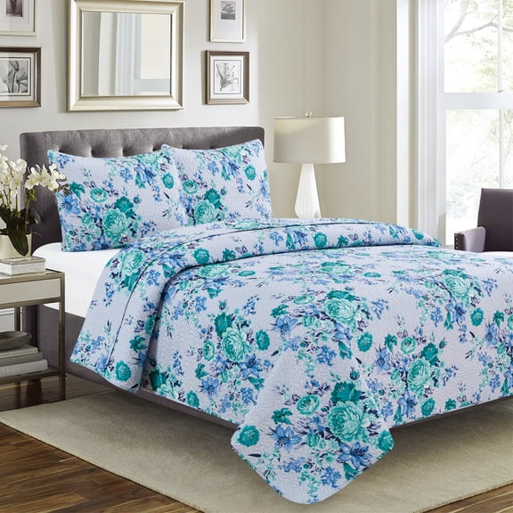Harmony 3pc Reversible Quilt Set Blue - King Size