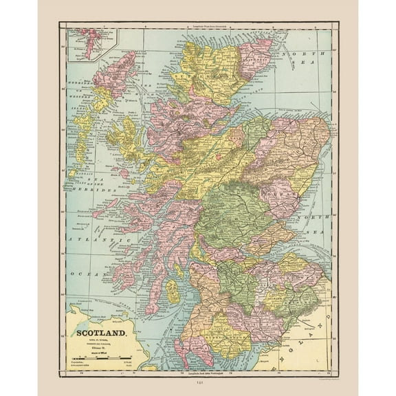 Historic Map - Scotland - Cram 1892 - Vintage Wall Art