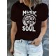 thumbnail image 1 of Camisetas para mujer, de verano, casual, manga corta, cuello redondo, con estampado, color blanco negro, blusaSimple English Soul Music Pattern Print Women's Fashion Trendy Round Neck Short Sleeve,, 1 of 6