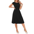 thumbnail image 4 of INSPIRE CHIC A-Line Dress for Women Boat Neck Cap Sleeve Pleated Vintage Cocktail Party Midi Dresses XS Black, 4 of 6