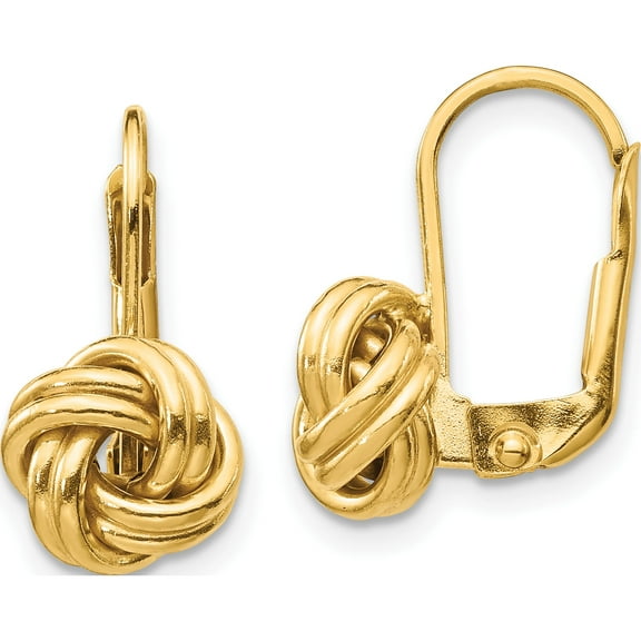 10K Yellow Gold Polished Love Knot Leverback Earrings (Width 9) (Length 17) - Jbsp