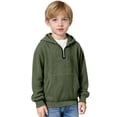 thumbnail image 3 of Dwellite Boys Waffle Hoodies for Kids Long Sleeve Quarter Zip Hooded Sweatshirt Pullover Tops Fall Tops With Pocket Army Green 160, 3 of 5