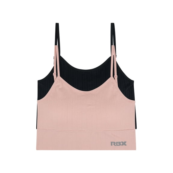 RBX Active Women's 2 Pack Ribbed Lounge Bra Yoga Bralette with Adjustable Straps