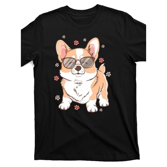 Cute Graphic Tee,Tops Has Happy Corgi Print,Round Neck Regular Fit T-shirts, Size(S-5XL)
