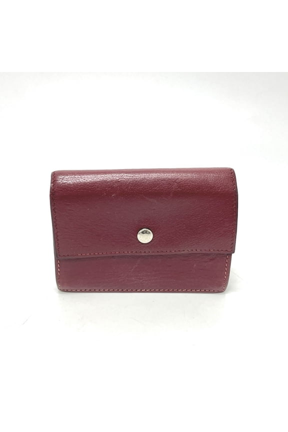 Pre-Owned HERMES Hermes Sellier Business Card Holder, Leather, Women's, Rouge H, Silver Hardware