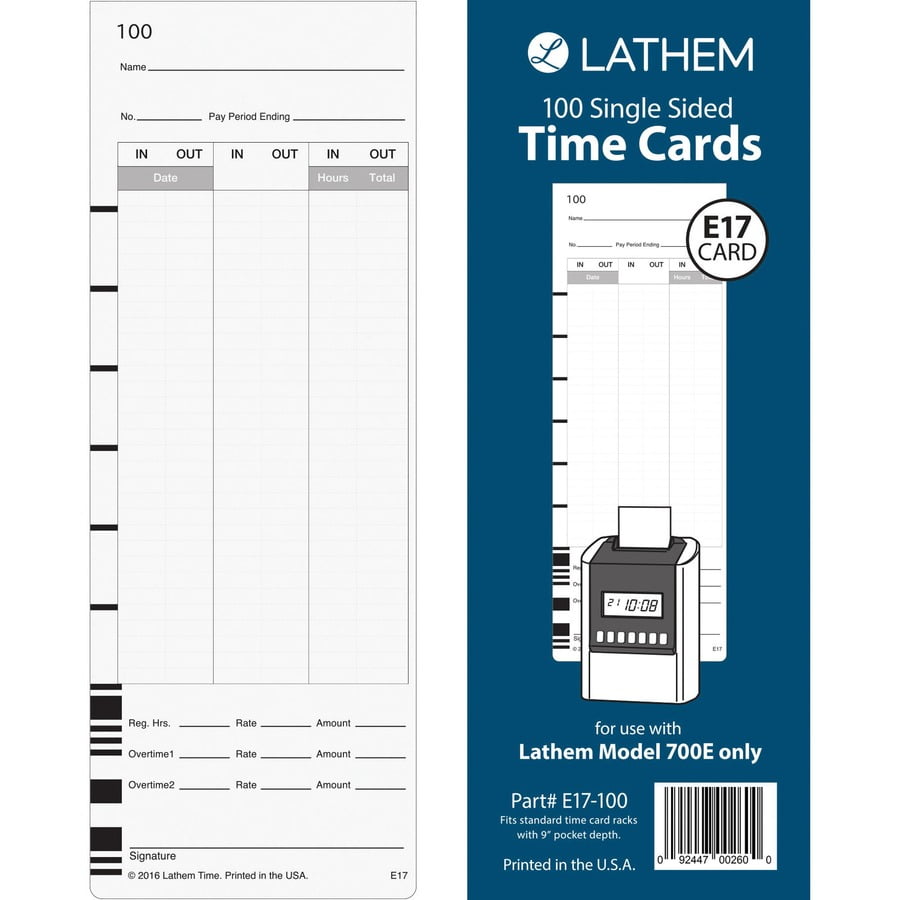 Lathem, LTHE17100, Model 700E Clock Single Sided Time Cards, 100